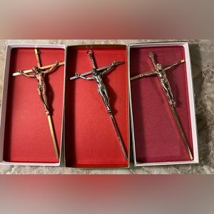 Vintage 10" Brass Gold -silver - Bronze Tone INRI Crucifix Made In USA Jesus